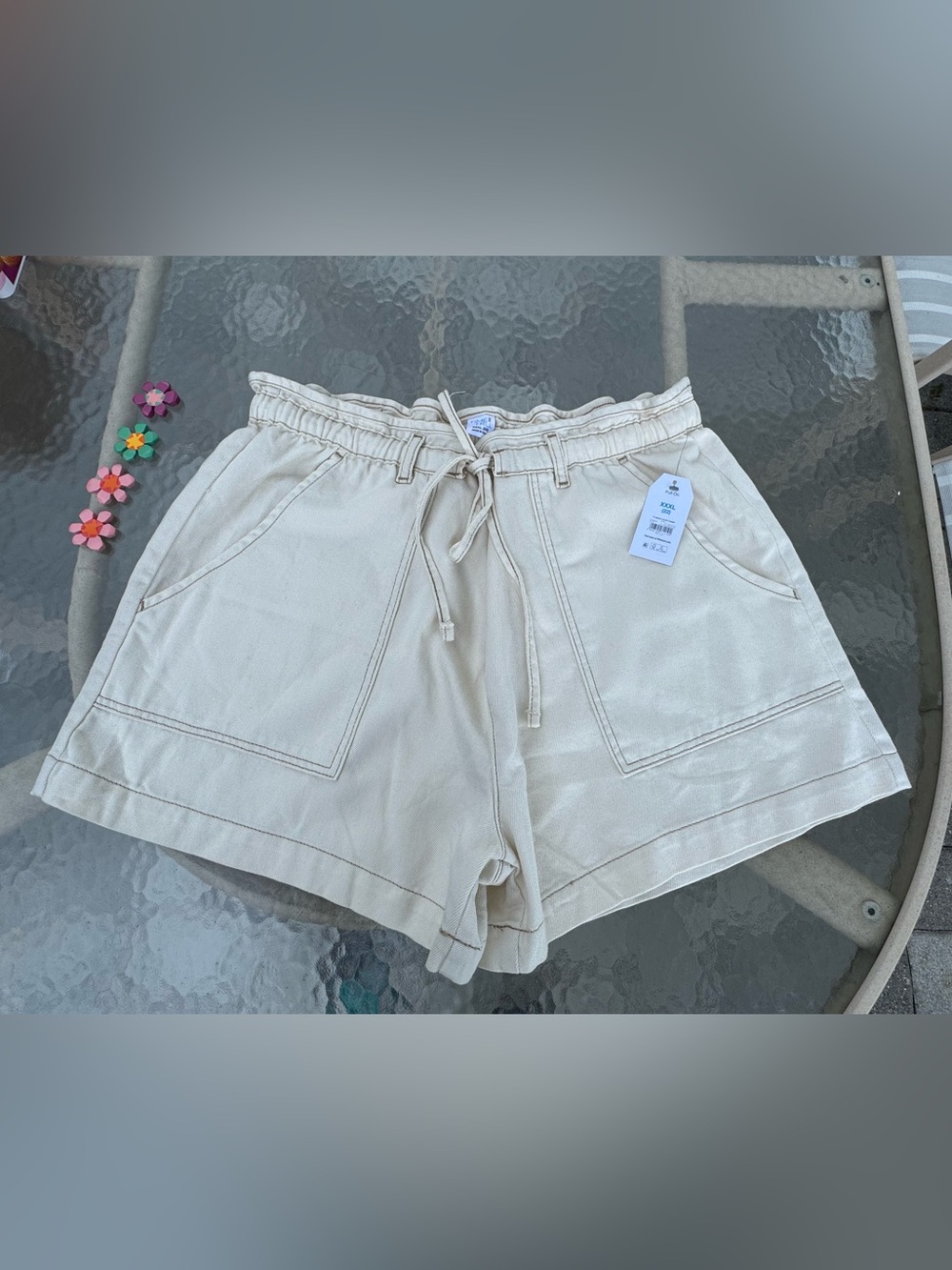 🤍🩶Beautiful Drapery Utility High Rise Ivory Shorts Plus Size 3XL 22 Time & Tru